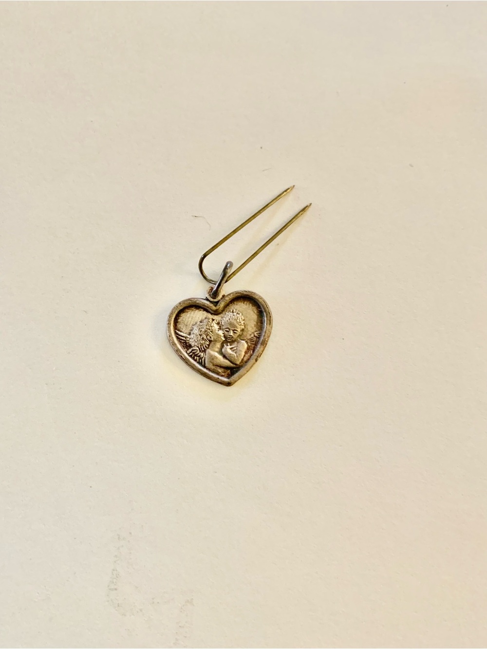 Gold-Tone Heart Angel Pendant Earring